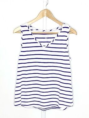 Chico’s | Blue/White Stripe Preppy Coastal Slub V-Neck Tank Top Sz 2=Large/12